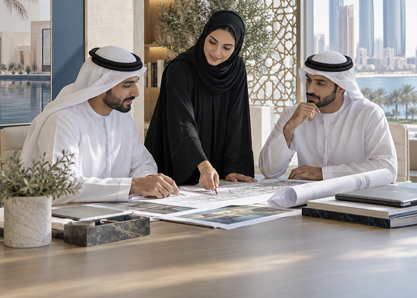 Property owners reviewing plans with an advisor